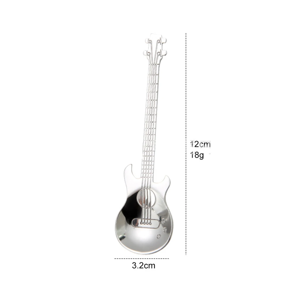 Silver Креативная кофейная ложка из нержавеющей стали 304, крутая гитара, ложки для мороженого, милый подарок, десерт, ложка для чая, кухонный набор, чашки, аксессуары - Цвет: Silver