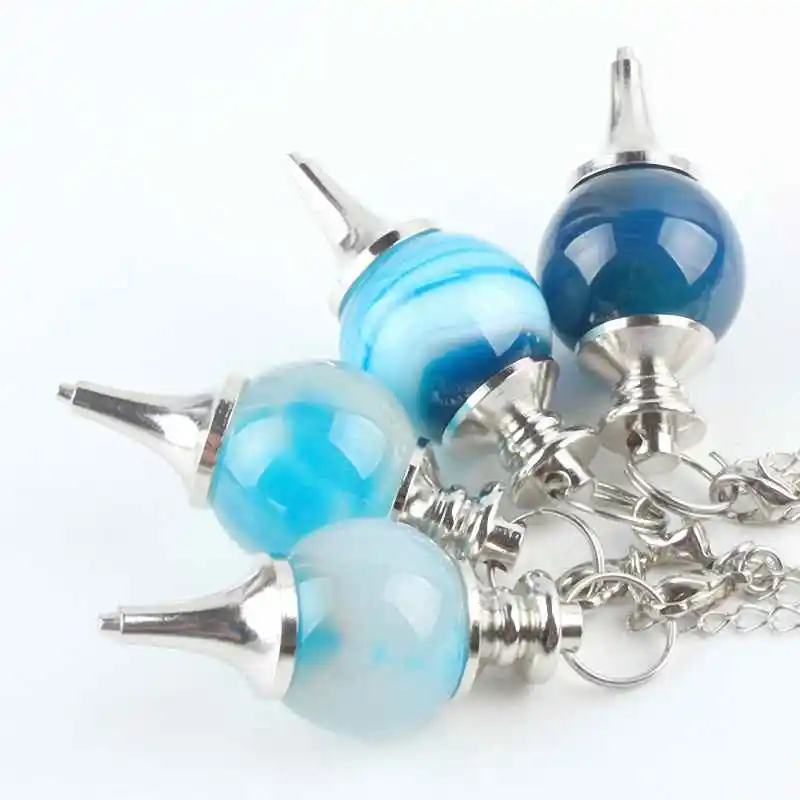

SUNYIK 1Lot (5Pc) Stone Healing Reiki Dowsing Chakra Ball Pendulum+Chain