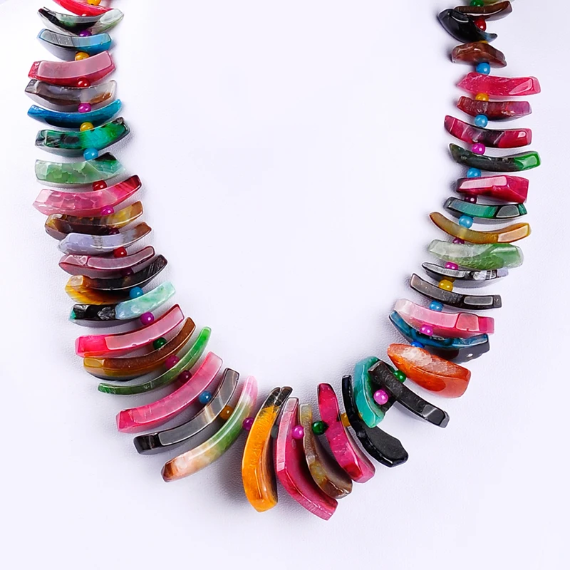 New Fashion Triangle Shape Slice Multi-color Natural Stone Beads Semi-precious Stone Tower Chain Women Necklace Bijoux