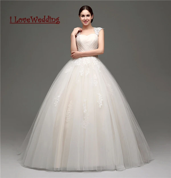 iLoveWedding Light Champagne Ball Gown Wedding Dresses Women Formal Tulle Lace Bridal Gowns With Sashes Vestidos de novia 30233 | Свадьбы и