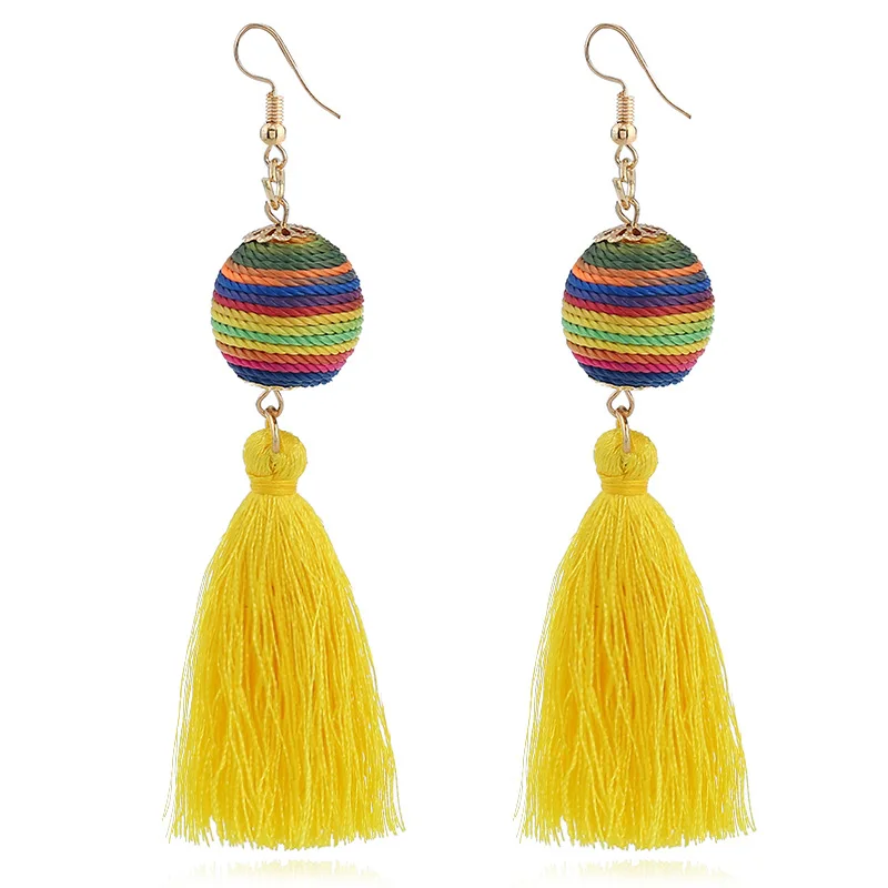 

Tassels Earrings Fringe Beaded Ball Dangle Dangling Earring Green Red Pendientes Borla Brincos De Festa Oorbellen Bohemian Gifts
