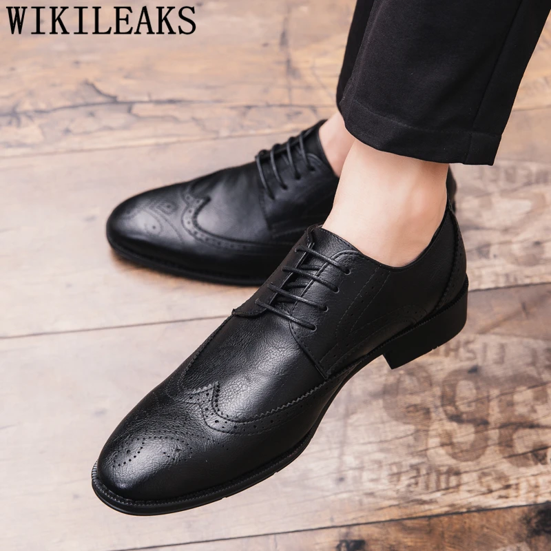 Brogue Shoes Men Formal Italian Designer Dress Leather Coiffeur Classic Oxford Brand Big Size Buty Meskie | Обувь
