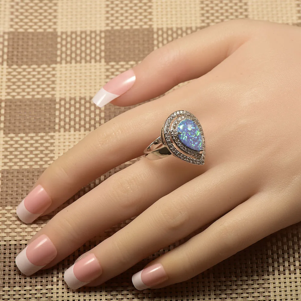 Женское кольцо из серебра 925 пробы с голубым огненным опалом|ring size|ring size 5crystal ring |