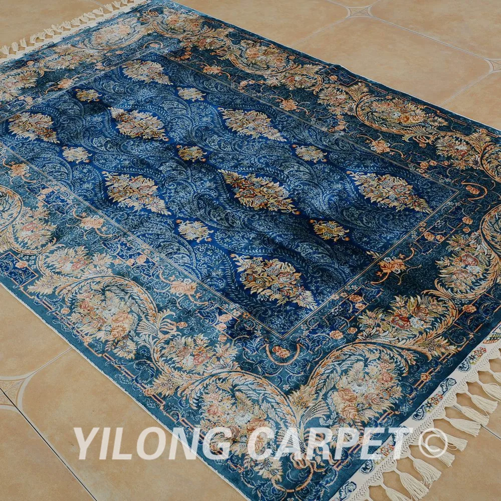 Yilong 4 3 'x 6 2' Hereke Шелковый Vantage ковер синий тонкий Восточная область шелковые