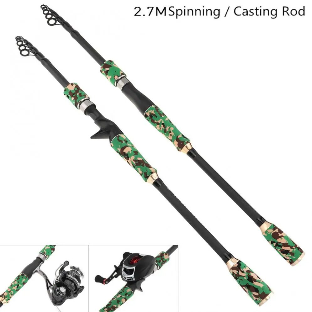 

2.7m Green Camouflage Carbon Fiber Lure Fishing Rod Spinning Casting Rod 7 Section Telescopic Ultra Light Travel Fishing Pole