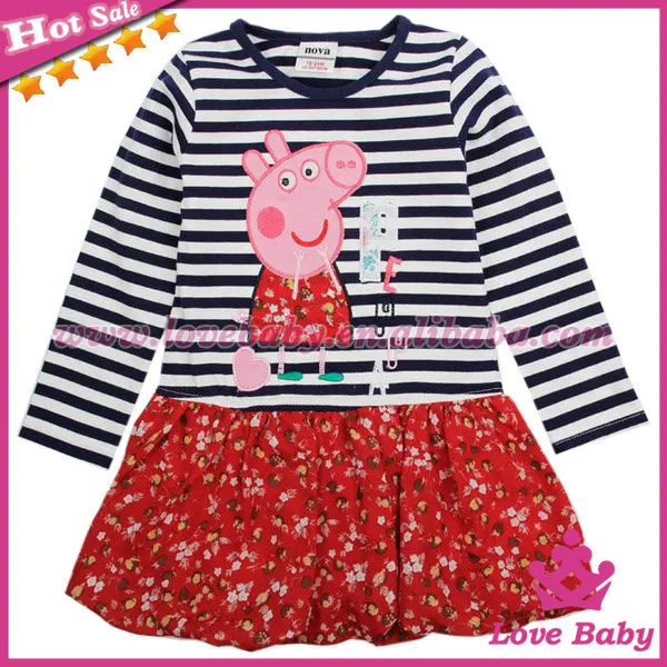 Cotton Striped Long Sleeve Peppa Pig Girl Dress | Детская одежда и обувь