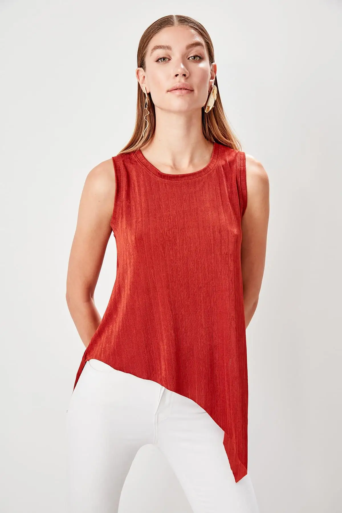 Trendyol Tile Asymmetrical Detaylı Knitted Blouse TWOAW20BZ0144 | Женская одежда