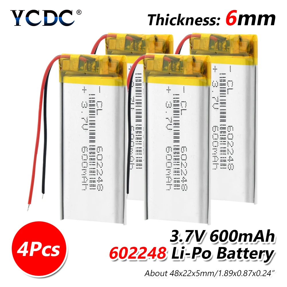 4 pieces 1/2/4 шт 602248 600 мА/ч, литий-ионный полимерный литий Батарея 3,7 V Перезаряжаемые литий-полимерный аккумулятор Lipo Батарея Pcb защищенные - Цвет: 4 pieces