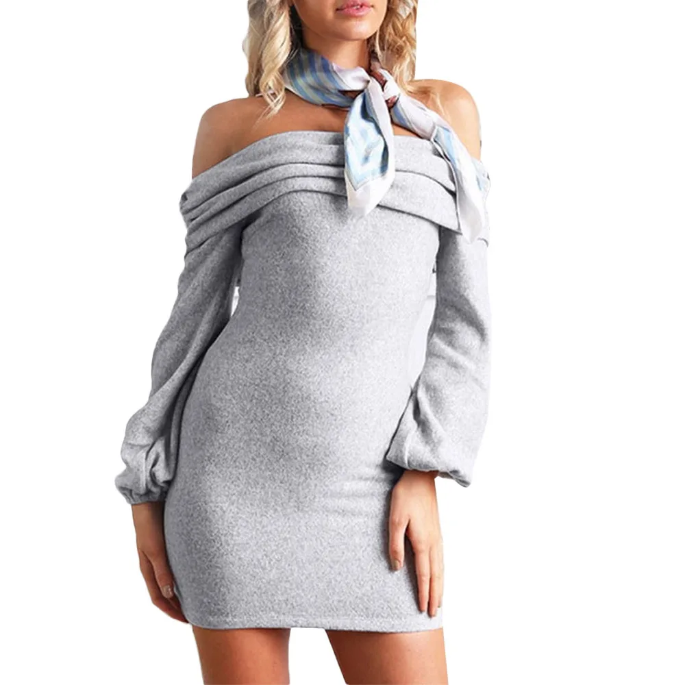 Women Summer autumn Dress 2019 Sexy Off Shoulder Long Sleeve Elastic Bodycon Party Dresses slash neck summer women dress | Женская