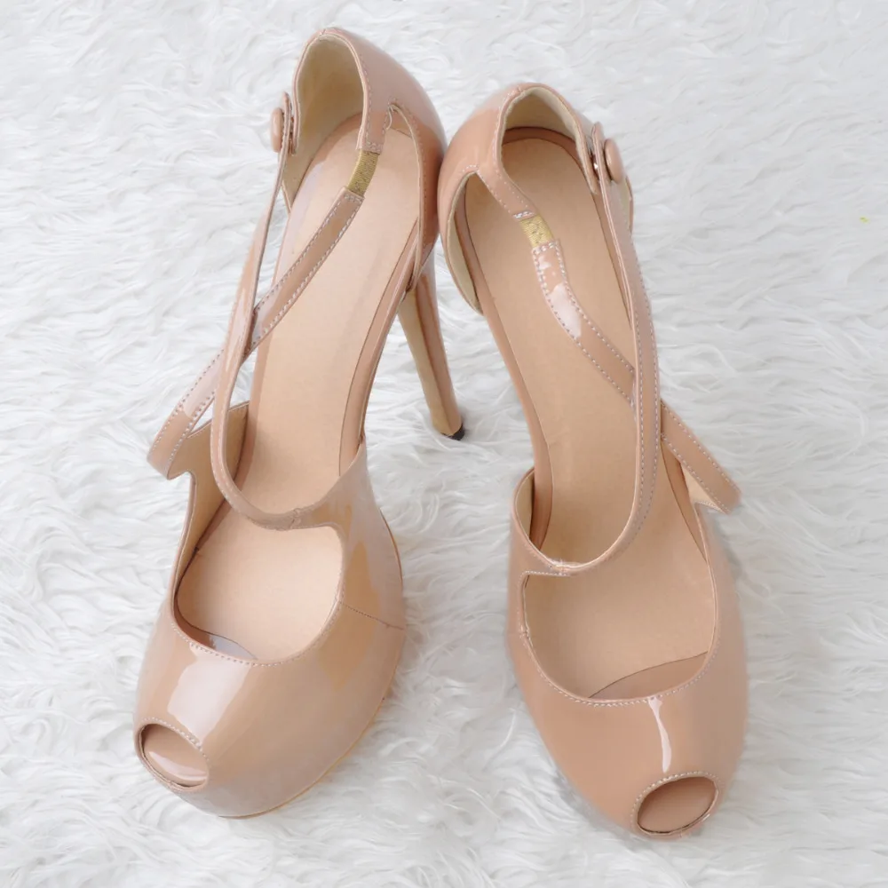 Boldees Sexy Nude Patent Leather High Platform Pumps Women Cross Strap 16CM Party Dress Shoes Stiletto Heel Studded Plus | Обувь