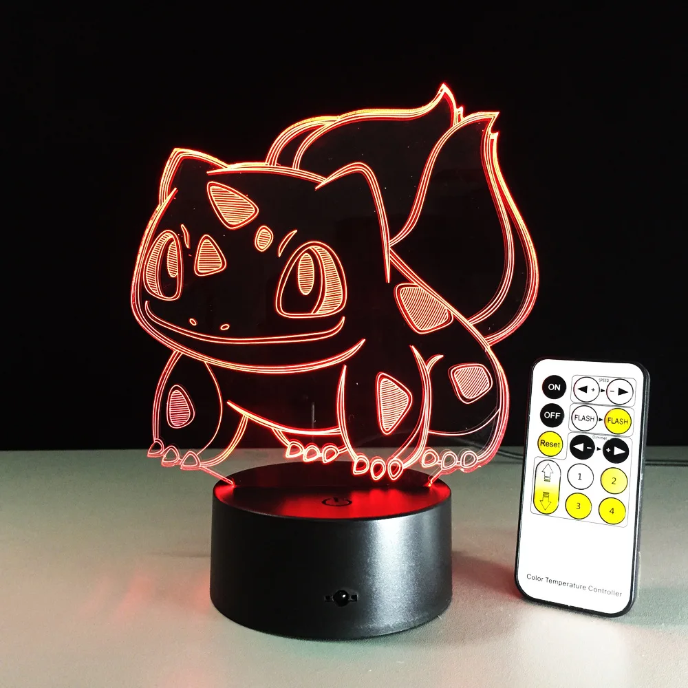 Bulbasaur 3D RGB лампа с изображением покемонов Go визуальная иллюзия светодиодный