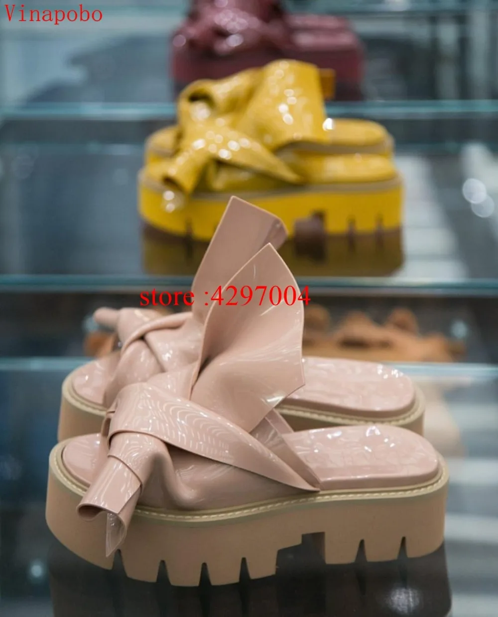 Желтые босоножки с бантом летние пляжные Босоножки на платформе и не сужающемся