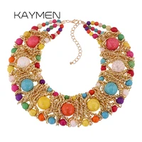 kaymen fashion jewelry new imitation kallaite stone stands weaving statement necklace for women party jewelry 3 colors nk 01356