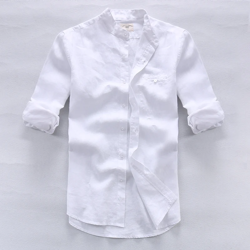 

Italy Brand Pure Linen Shirt Men White Long Sleeve Gentle Fashion Men Shirt Summer Breathable Casual Mens Shirt Camisa masculina