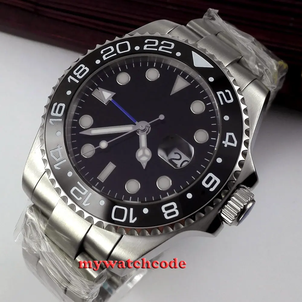 

43mm bliger sterile dial luminous black dial ceramic bezel sapphire crystal automatic mens watch P349