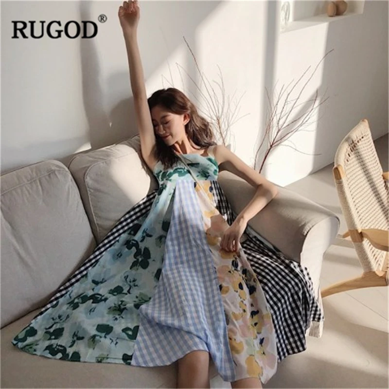RUGOD 2019 новое поступление женское разноцветное платье со строчкой регулируемые