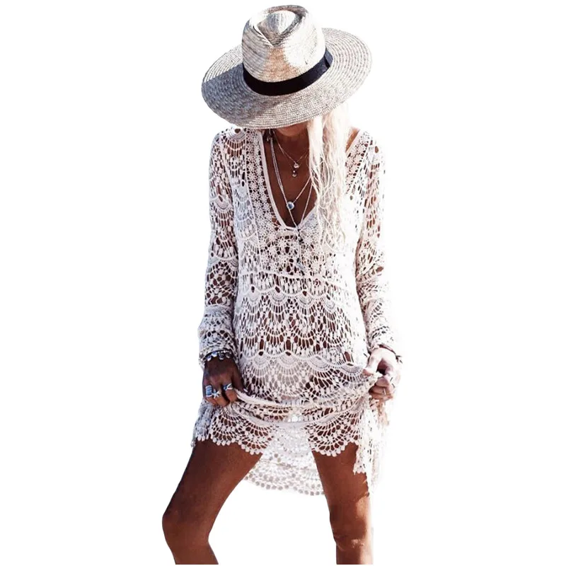 ORCFLY Saida De Praia 2017 Sexy Hollow Out Beach Wear Swimsuit Cover up Cream Flowery Crochet Long Dress Woman Vestido LC42132 |