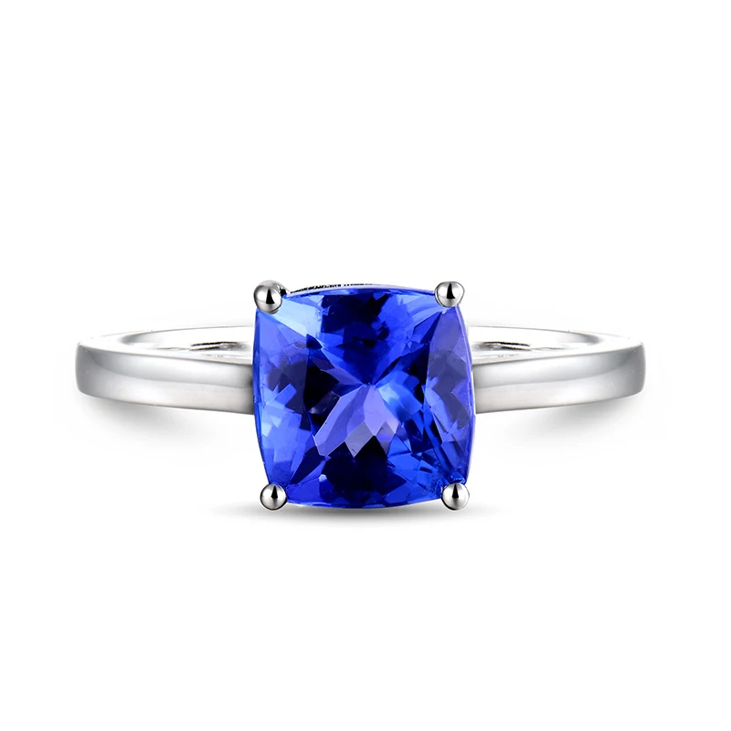 Кольцо из белого золота 18 карат с натуральным синим танзанитом|tanzanite engagement ring|cushion