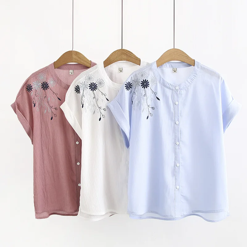 2019 Plus Size Casual T-shirts Summer Women Clothing Fashion Loose Short Sleeve embroidery Tops A31-057 | Женская одежда