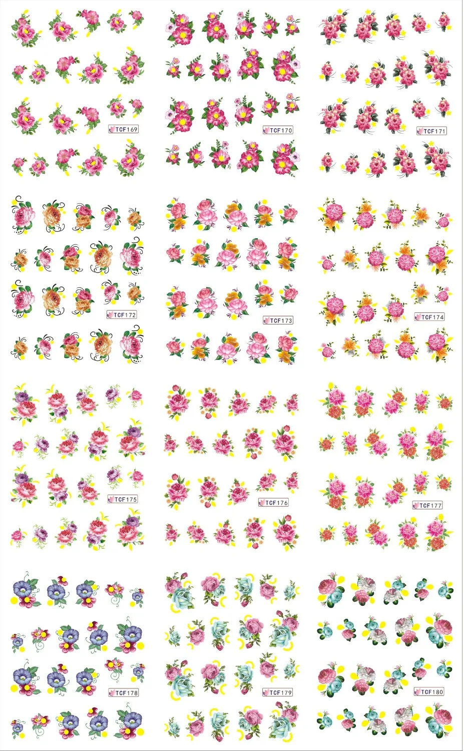 

12Designs in One Set Water Transfer Nail Art Stickers Decals Full Nail Foils Wraps DIY Manicure Decoration Tools #TCF169-180