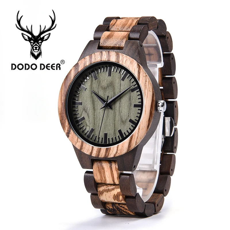 Часы DODO DEER мужские деревянные с зеленым циферблатом в подарок A08-7 - купить по
