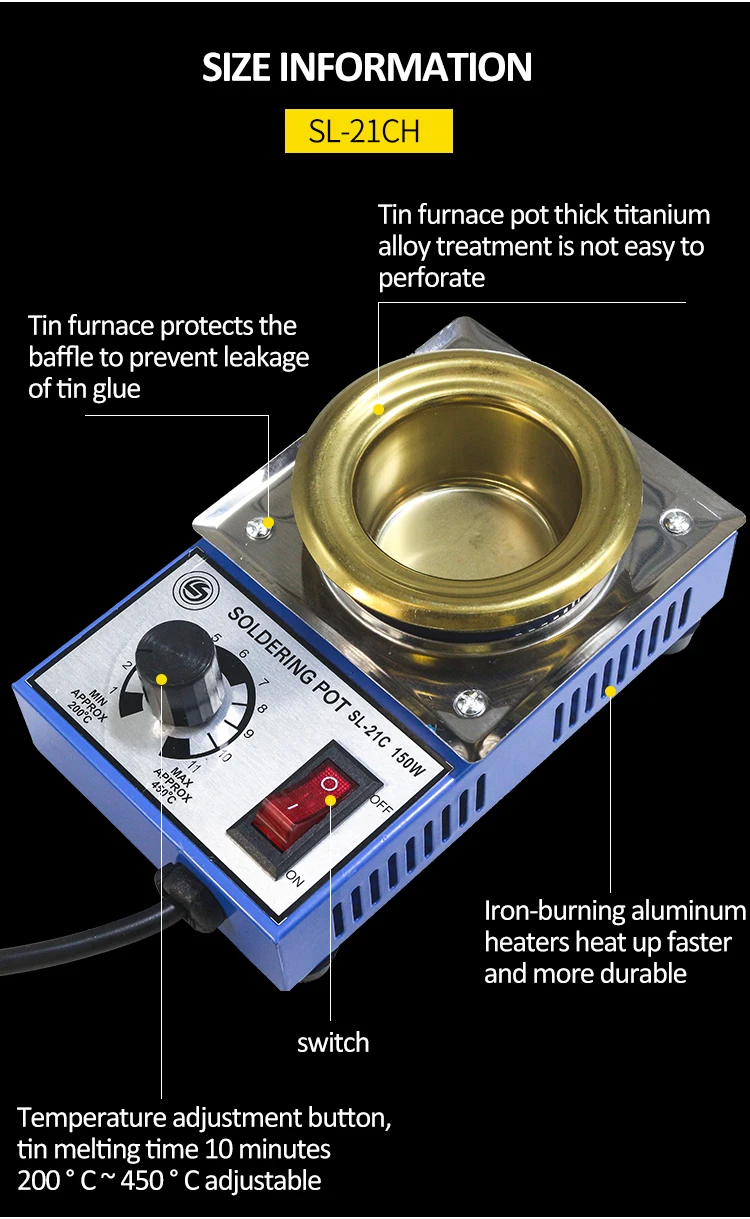 SL-21CH 150 Вт 50mm500g утолщение POTS ёмкость цифровой термостат привести горшок Титан Сплав Пайки 110 В 220