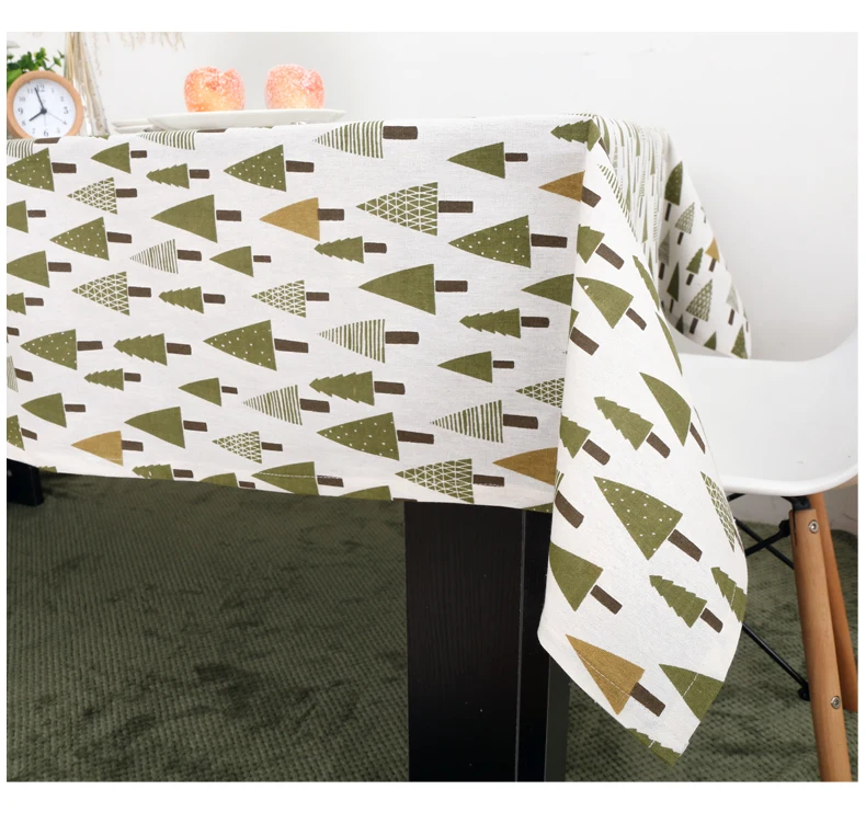 Скатерть из хлопка и льна с принтом лесные треугольные елки ручной работы 170104I |
