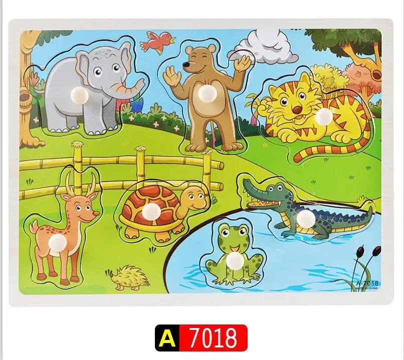 A7018 Деревянные игрушки головоломка ручной захват для ребенка Ранние развивающие игрушки детские игрушки Фрукты и животные Образование Детские игрушки - Цвет: A7018
