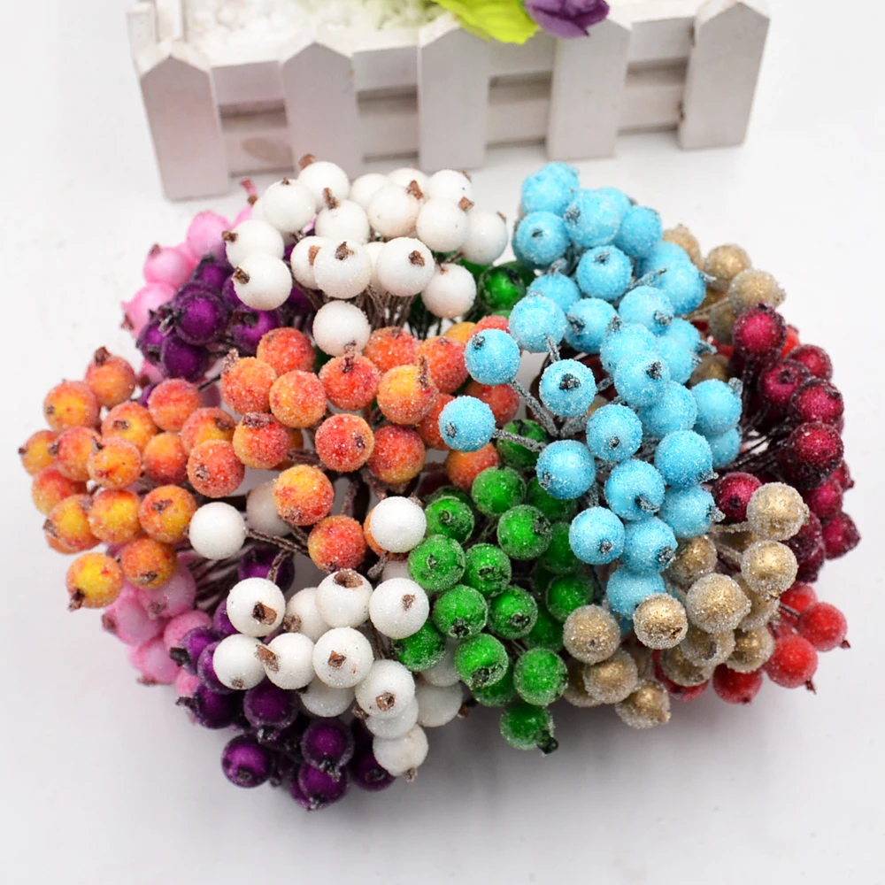 

40Pcs/lot Heads Pompom Stamen Berry Artificial Flowers for Wedding Christmas Decoration DIY Craft Wreath Scrapbook Supplies
