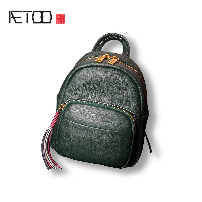 Кожаный мини рюкзак AETOO кожаная женская сумка на плечо с кисточками|leather mini