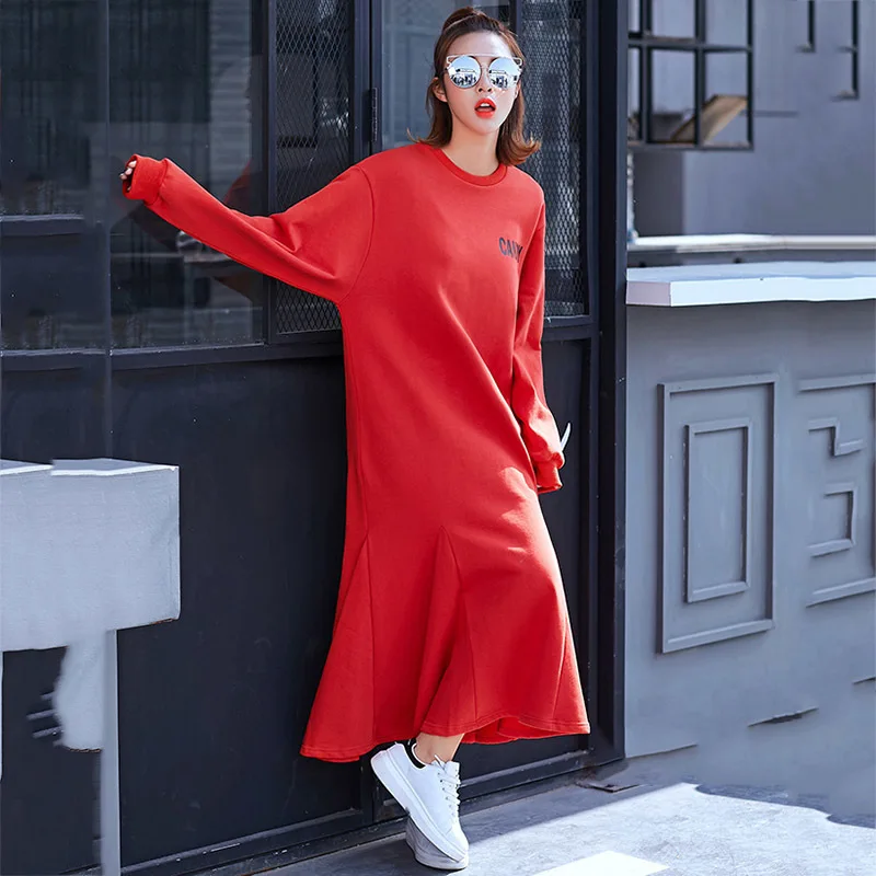GALCAUR Batwing Sleeve Women Dress Long Character Loose Big Size Dresses Female Ruffles Clothes Spring Fashion Vestidos | Женская одежда