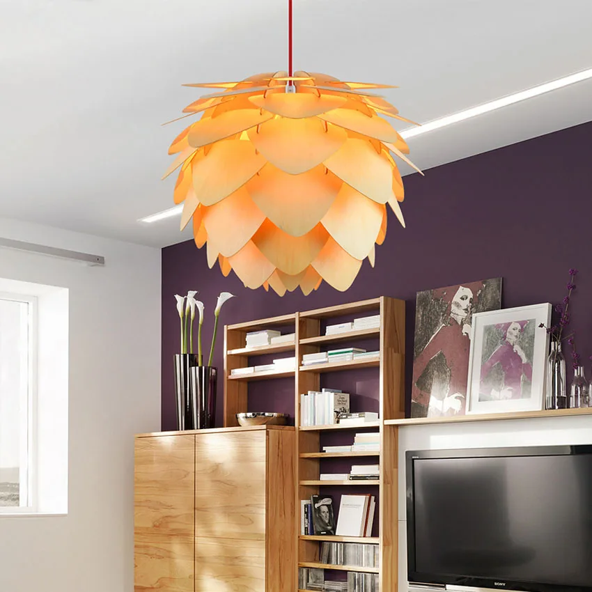Современные деревянные подвесные лампы Pinecone DIY диаметр 30/45/60 см абажур для