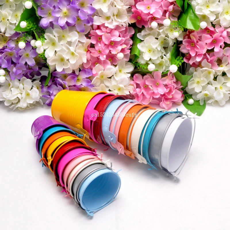 100pcs Candy Chocolate Box Metal Potted Plants Mini Small Assorted Colored Tin Pails Buckets Bucket Wedding Party Shower Gift | Дом и сад