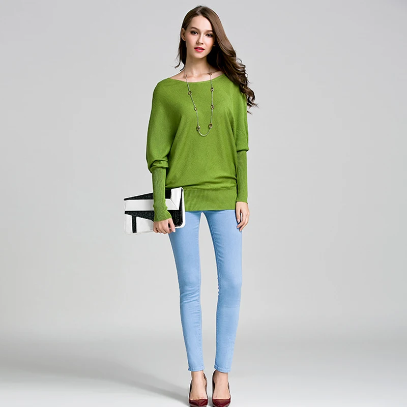 Сезон осень-зима Multi Цвет вязаный свитер с рукавом летучая мышь для женщин