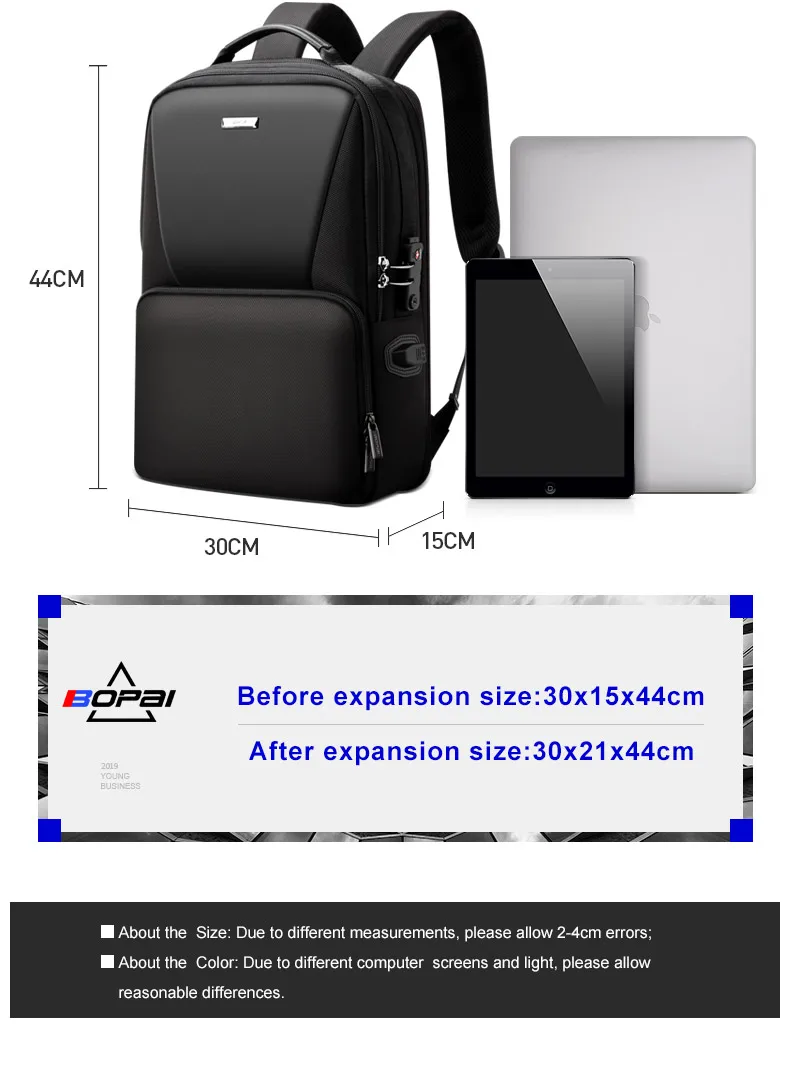BOPAI, usb, зарядка, порт, сумка для компьютера, мужская, деловая, повседневная, для путешествий, мужской, многофункциональный, рюкзак для путешествий, мужской, tide bran