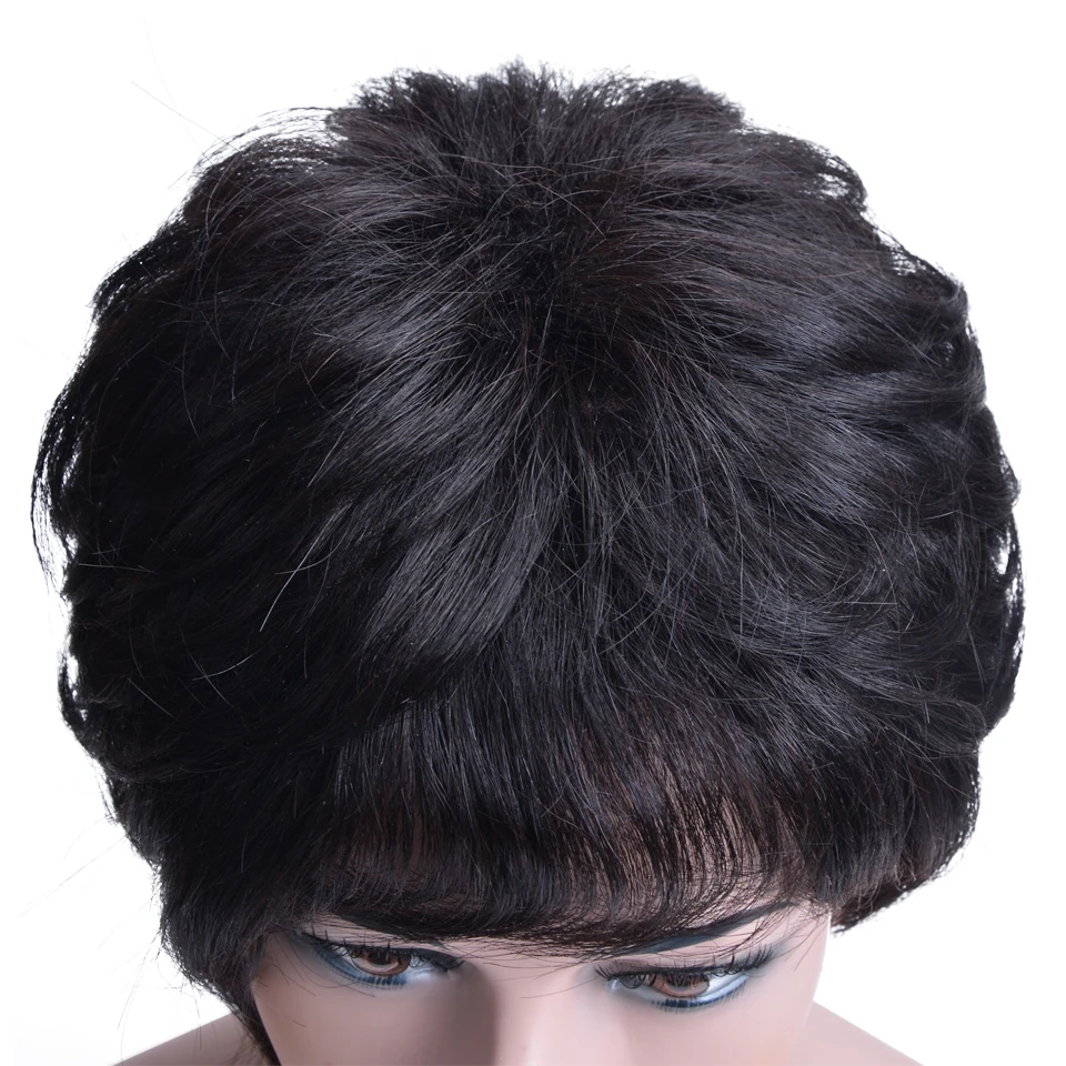 Short Human Hair Wigs With Baby with bangs Brazilian wavy Bob Wig For Black Women Remy | Шиньоны и парики