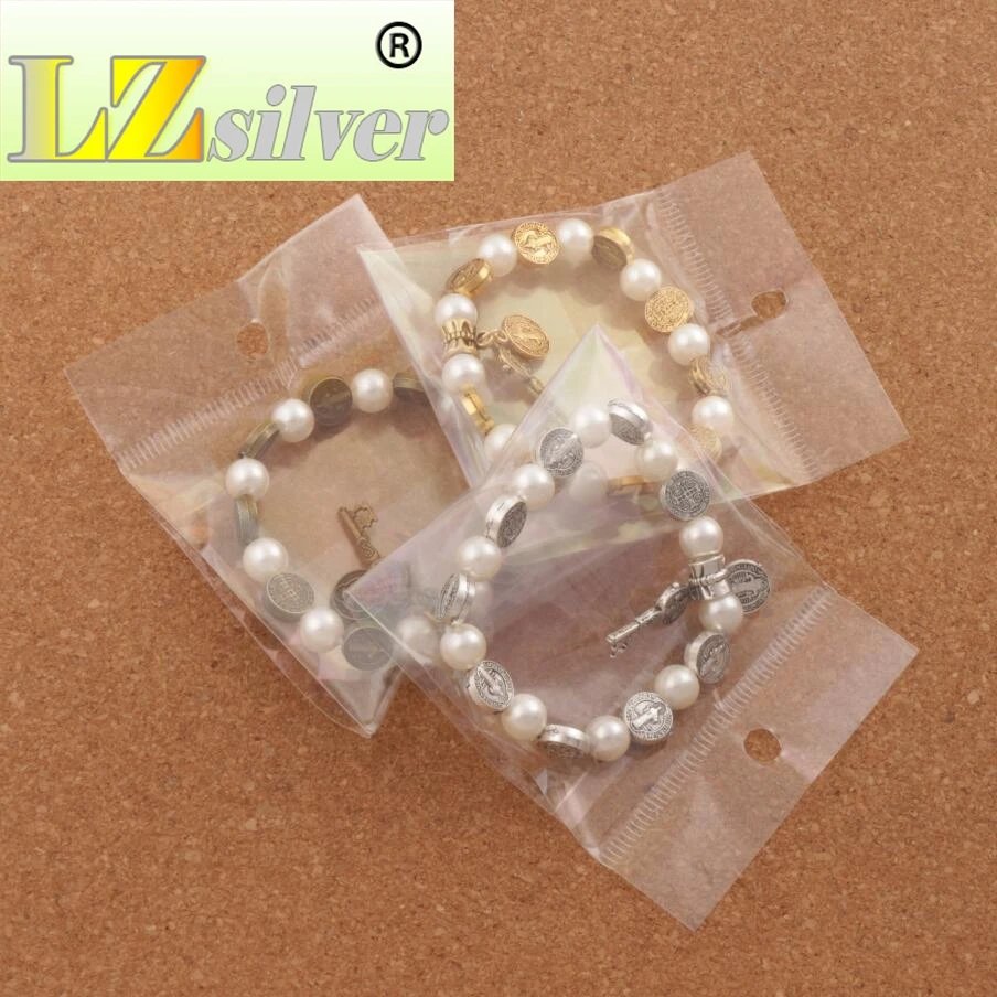 

Saint Benedict Pearl Beaded Bracelet Zinc Alloy/ /Bronze Religious Patron Stretch Bracelets BB78