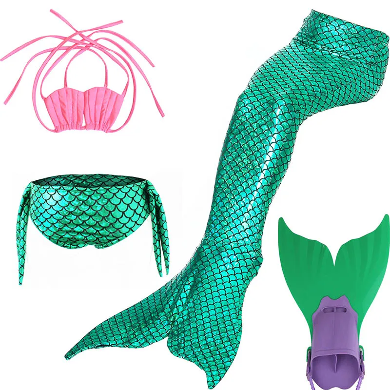 4pcs swimsuit Хвосты маленькой русалки для плавания Костюм Русалки косплей девушки купальник детский для плавания костюм Monofin Cola De Siren - Цвет: 4pcs swimsuit
