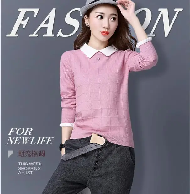 Свитер женский кашемировый с отложным воротником и длинным рукавом осень 2017 |