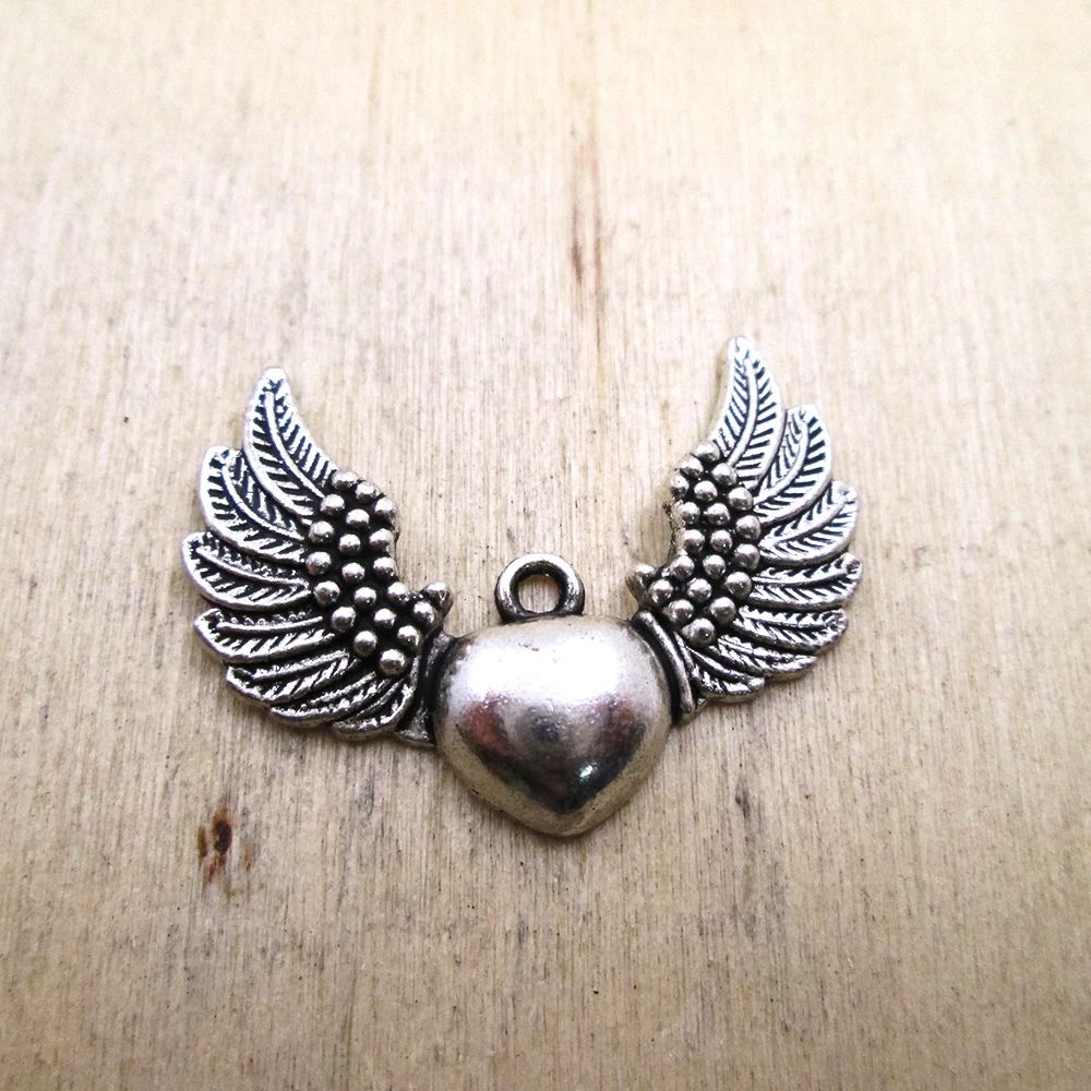 10 PCs 38*28MM Heart with Wings Angel Jewelry Making DIY necklace/ bracelets charms antique silver tone | Украшения и аксессуары