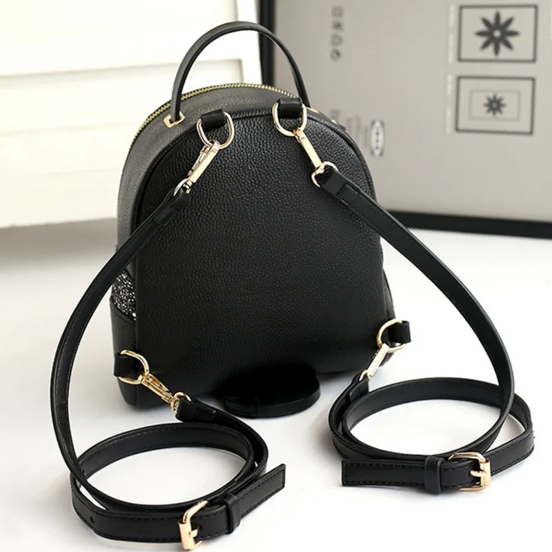 Черный рюкзак с блестками и стрекозой для девочек подростков маленький дорожный