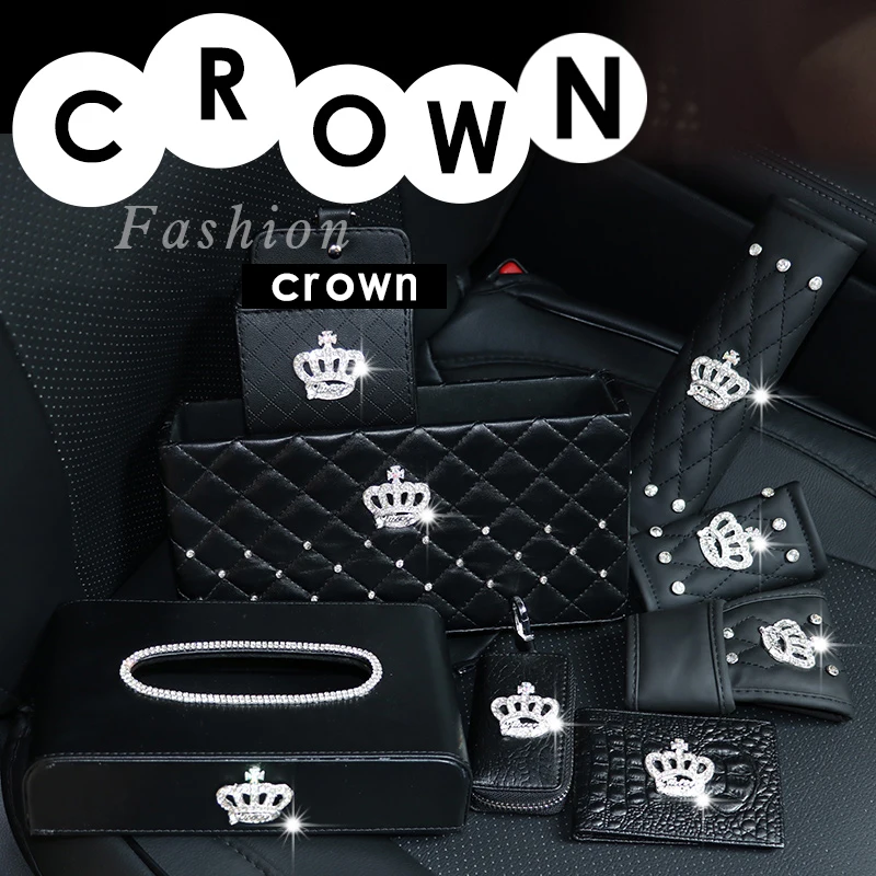 

Fashion Crown Diamond Tissue Box Handbrake Cover Gear Shifter Covers Car Seat Belt Covers Car Styling Interior Accessories