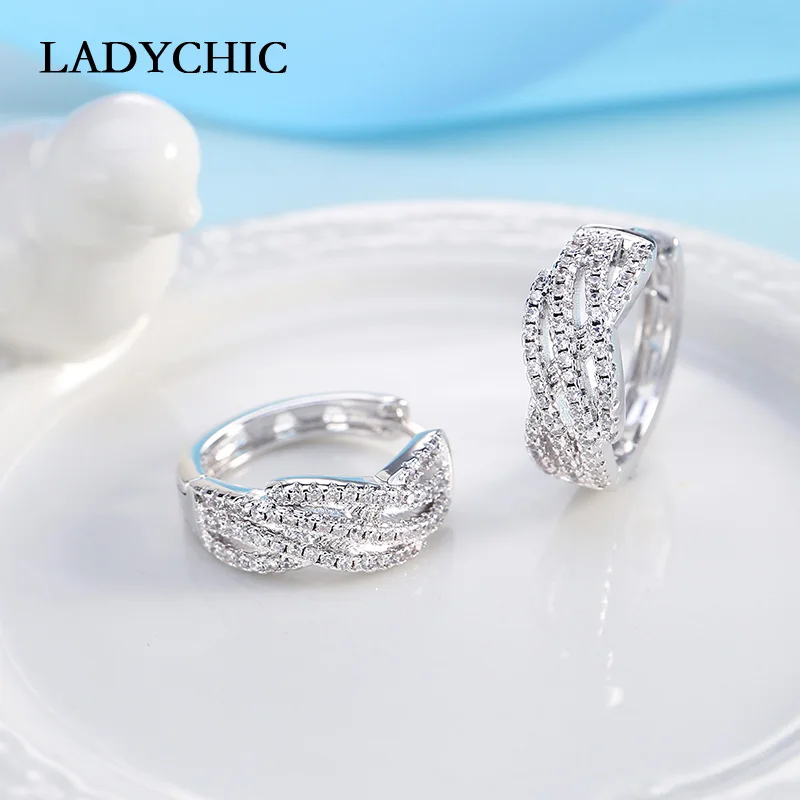 Женские винтажные серьги-кольца с цирконом LADYCHIC витые Серьги серебряного цвета