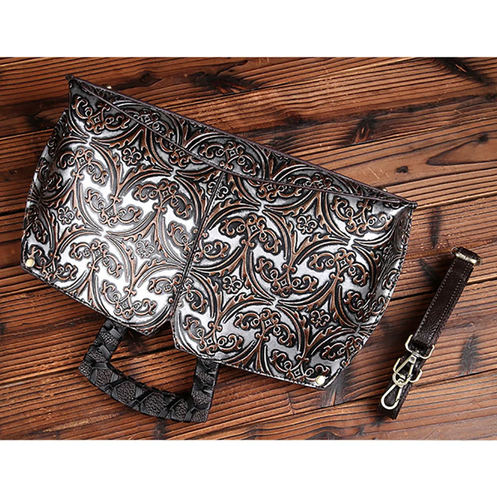 Женская сумка из натуральной тисненой кожи винтажная Сумка-тоут воловьей