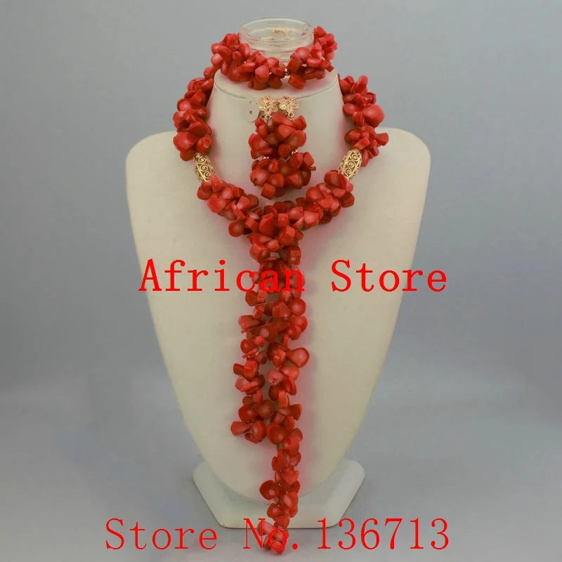 

Ювелирные наборы большого размера из африканских коралловых бусин, нигерийские Свадебные африканские бусины, комплект ювелирных изделий ...