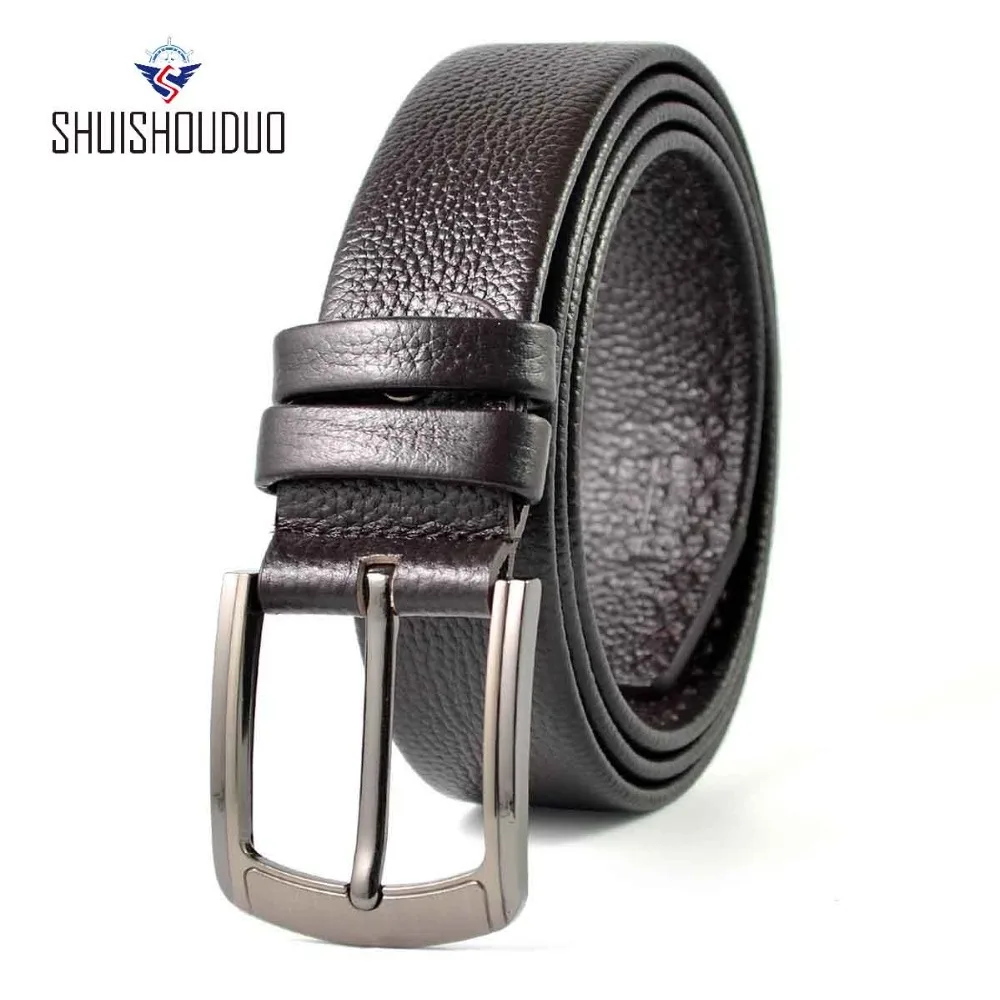 Deluxe Men's Belt Cowhide Needle Button Male Genuine Leather Litchi Manufacturer Wholesale Аксессуары для одежды