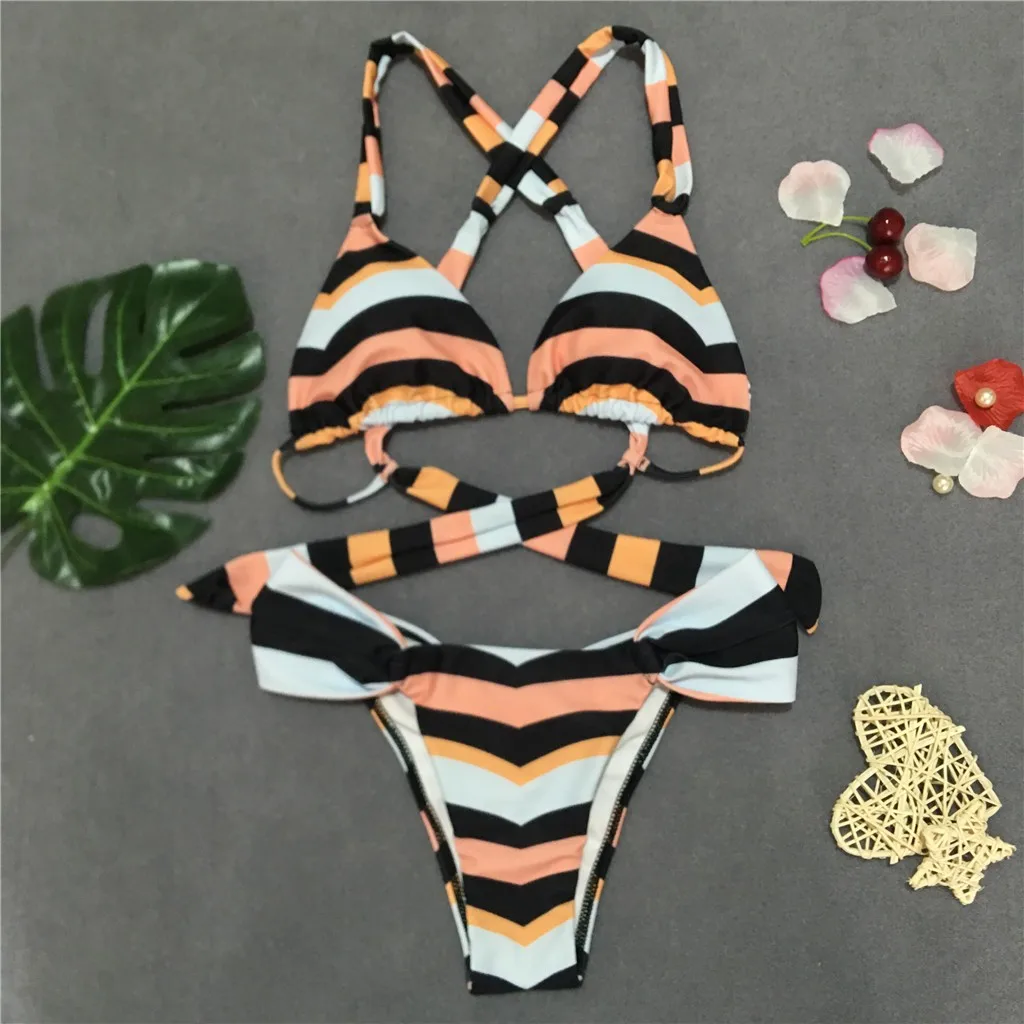 Бикини Maillot De Bain Femme купальник Полосатое облегающее купальный костюм Пляжная одежда танкини купальники для женщин мини бикини