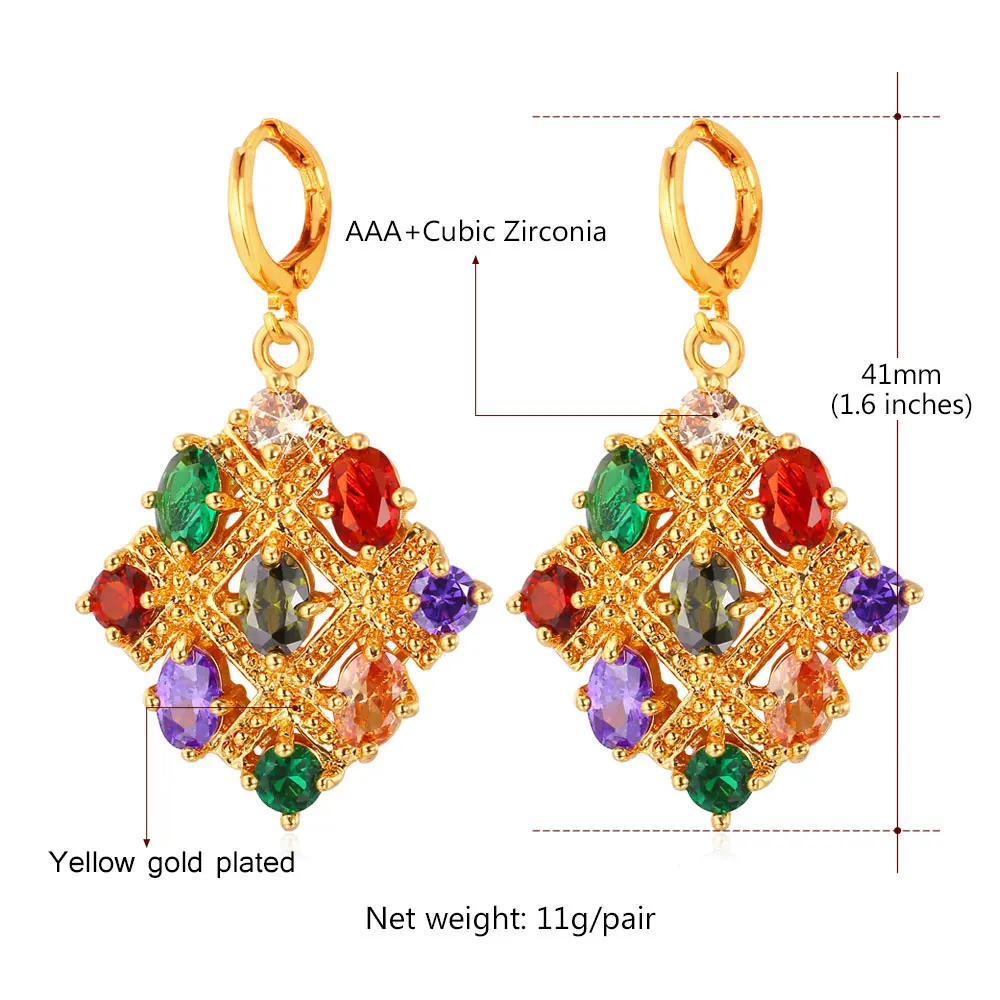 Mix-Color Crystal Earrings For Women Fashion Jewelry Yellow Gold Color Vintage AAA Cubic Zriconia Drop E1108 | Украшения и
