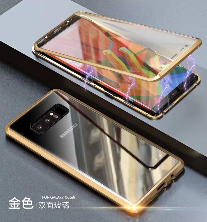 Note 9 8 LUPHIE Magnet Adsorption Metal Bumper Front Back Doub Tempered Glass protection for Samsung Galaxy Cover Case | Мобильные