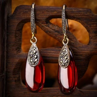 thailand accessories 925 pure silver red green natural agate drop earrings